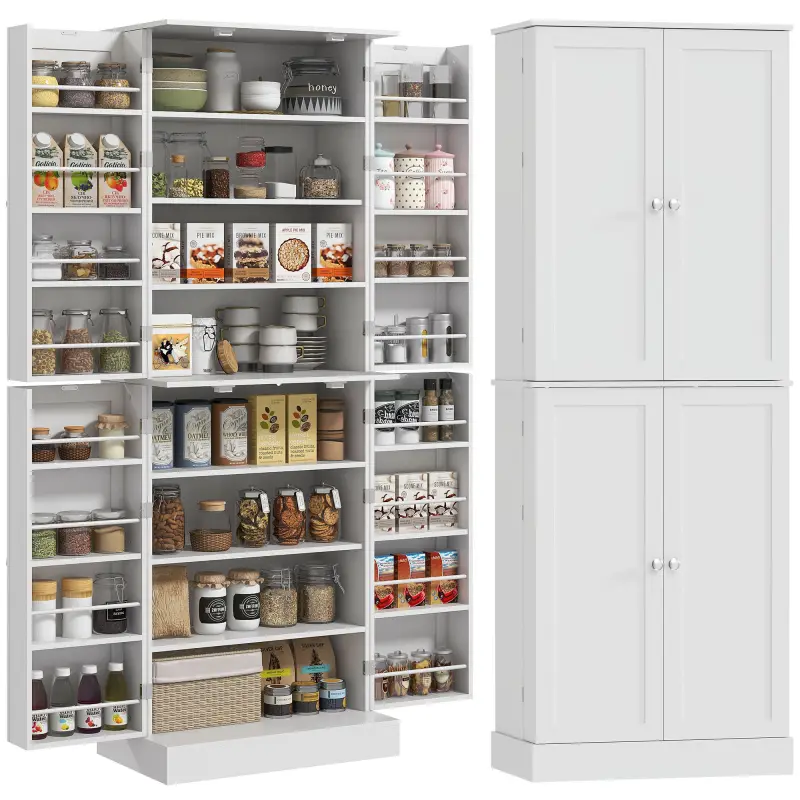 65" Kitchen Cabinet, Kitchen Pantry Cabinet with 4 Doors and 16 Door Shelves for Dining Room, White