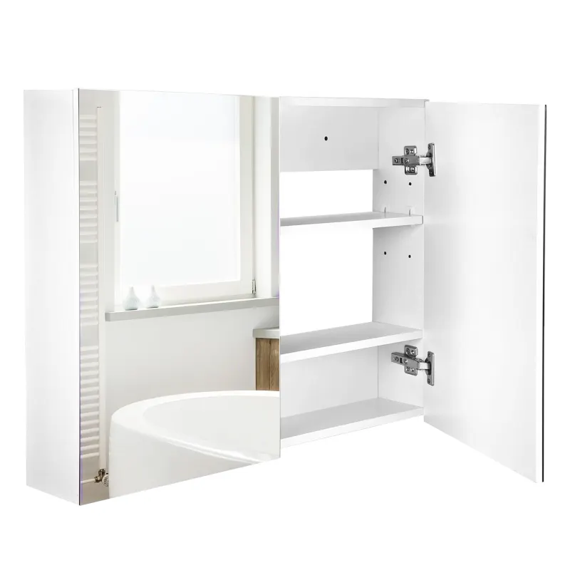 Double Door Wall Mounted Bathroom Mirror, 31.5" x 23.5" Medicine Cabinet with Modern Design, Large Storage, & Quiet Hinges
