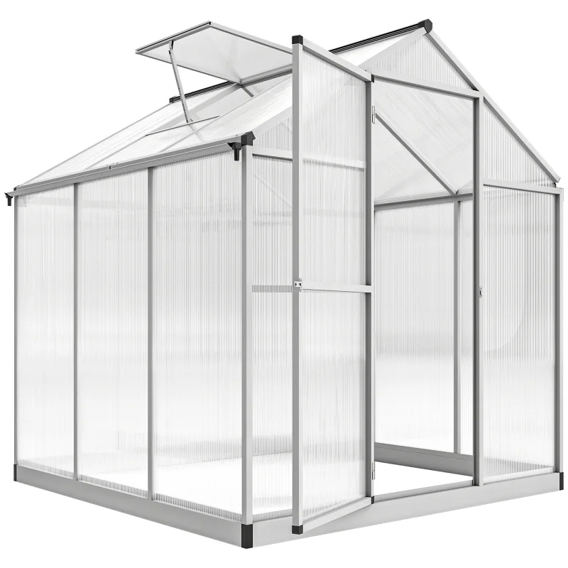 6' L x 6' W Walk-In Polycarbonate Greenhouse with Roof Vent for Ventilation & Rain Gutter for Winter