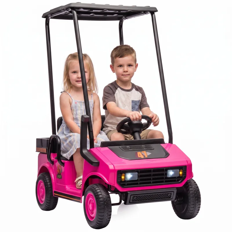 24V Kids Golf Cart 2WD 2-Seater with Remote, Soft Start, Rear Suspension, Sunshade, Storage, Gift for 3+ Years, Pink
