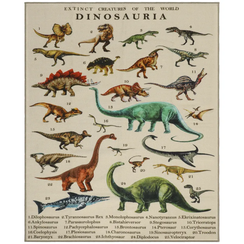 Qaba Large Play Mat 79" x 59", Crawling Mat for Toddlers, Living Room and Bedroom with Dinosaur Pattern, Khaki
