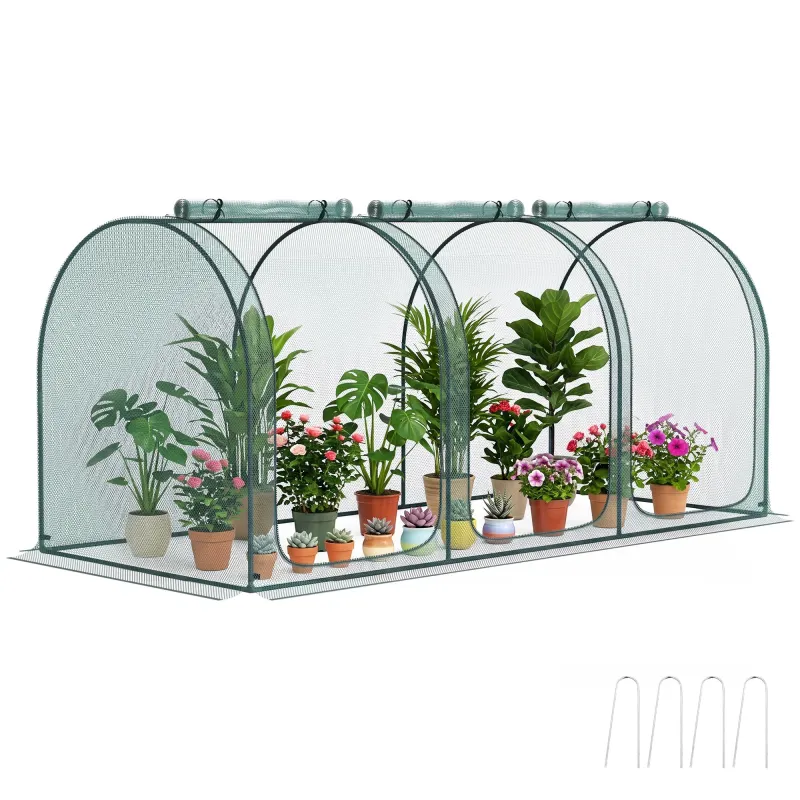 9' x 4' Crop Cage, Plant Protection Tent with Three Zippered Doors, Storage Bag and 4 Ground Stakes, for Garden, Yard, Lawn, Green