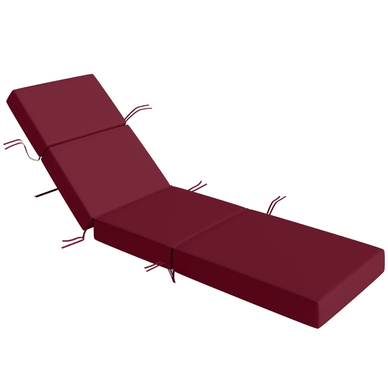 Chaise Lounge Cushion, 4" Thick Outdoor Lounge Chair Cushion with Ties for Patio, 21" x 72", Red