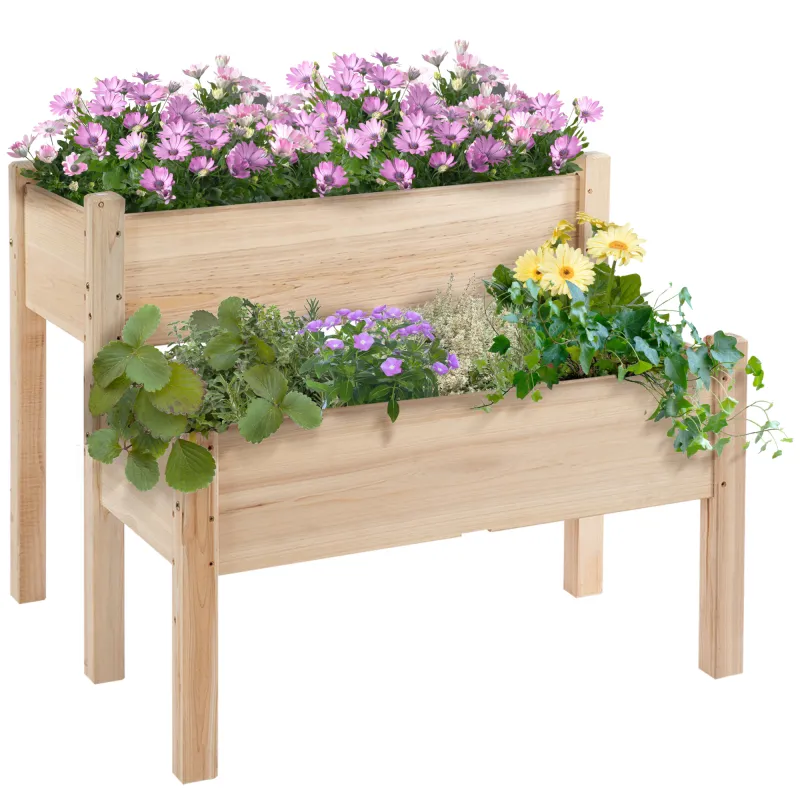Raised Garden Bed, 2-Tier Wood Planter Stand Plant Grow Box, 34"x34"x28"