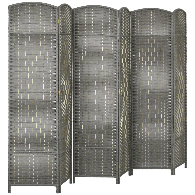 Folding Room Divider Screen 6 Panel 6' Tall Privacy Screen Freestanding Wood Partition for Home Office, Mixed Gray