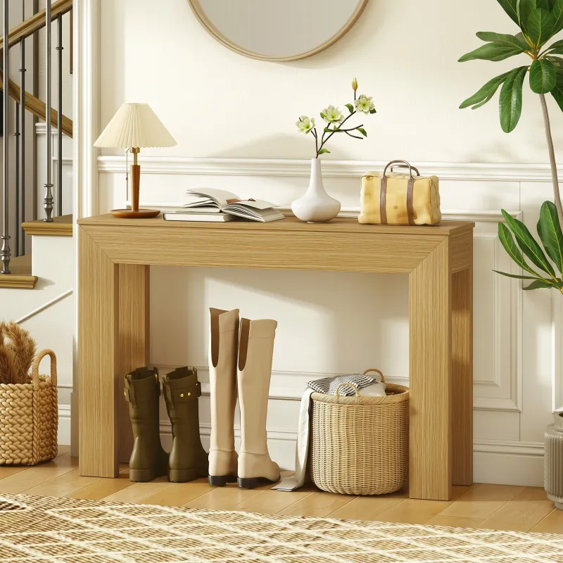 Modern Console Table, 47" Narrow Entryway Table, Natural Wood