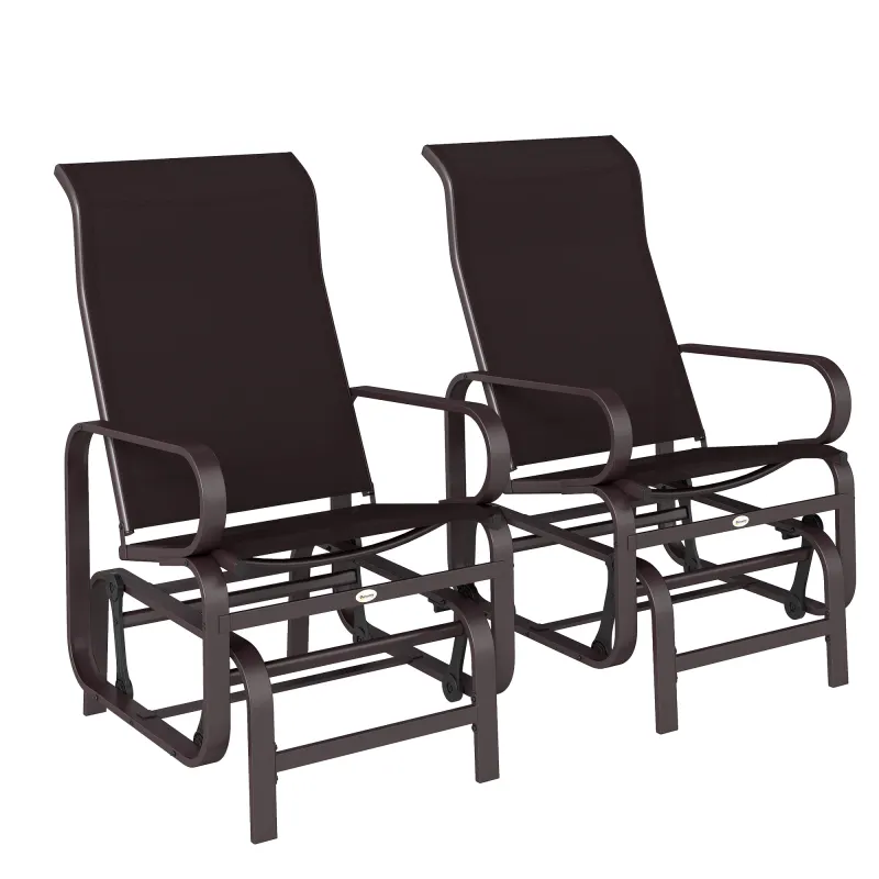 Gliding Lounger Chair Set of 2, Single Rockers with Lightweight Metal & Mesh Construction, Brown