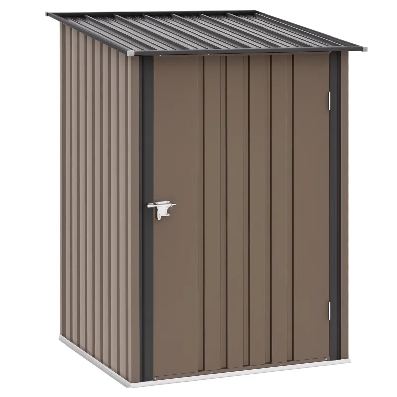 Outdoor 3.3' x 3.4' Lean-to Garden Storage Shed, Galvanized Steel Tool House with Lockable Door for Patio, Brown