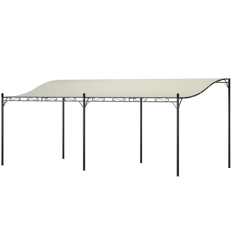 10' x 20' Wall-Mounted Outdoor Pergola Canopy, Metal Patio Canopy with Drainage Holes for Backyard Garden, Cream White