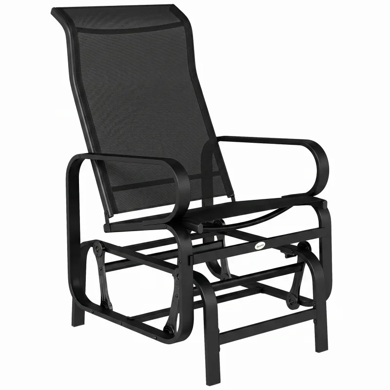 Gliding Lounger Chair, Single Rocker with Lightweight Metal & Mesh Construction, Black