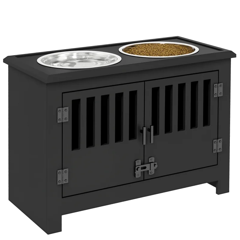Dog Food Storage Cabinet with Bowls & Dog Feeding Station, Black