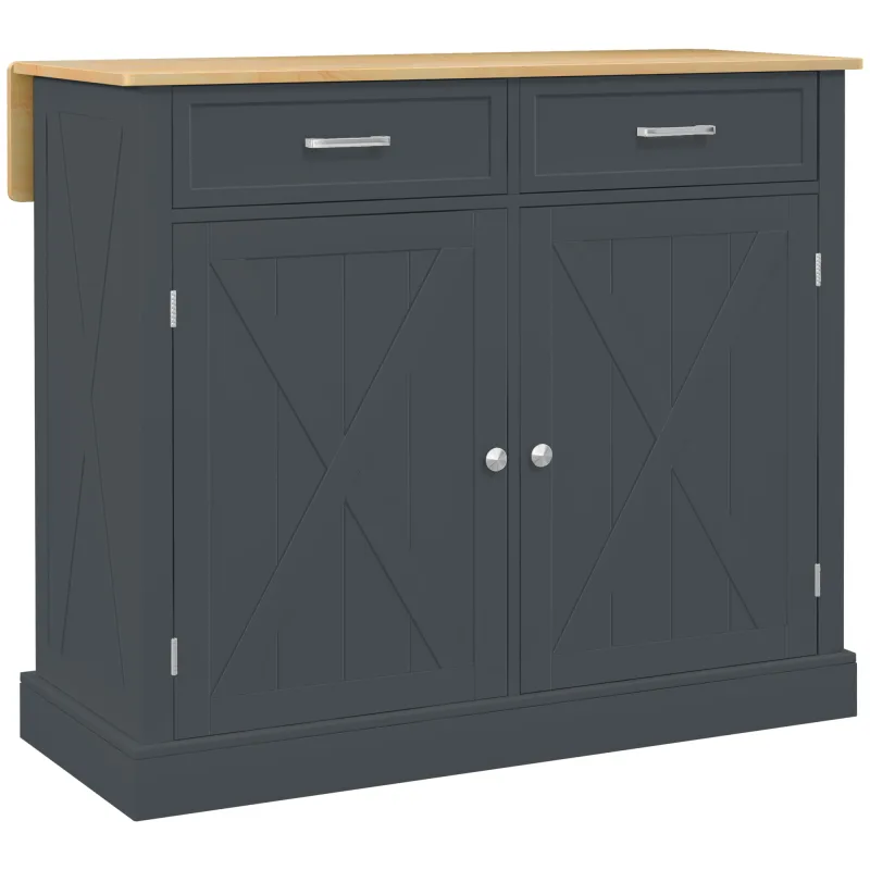 Rolling Kitchen Island with Drop Leaf Wood Breakfast Bar, Farmhouse Kitchen Cart with 2 Drawers, Dark Gray