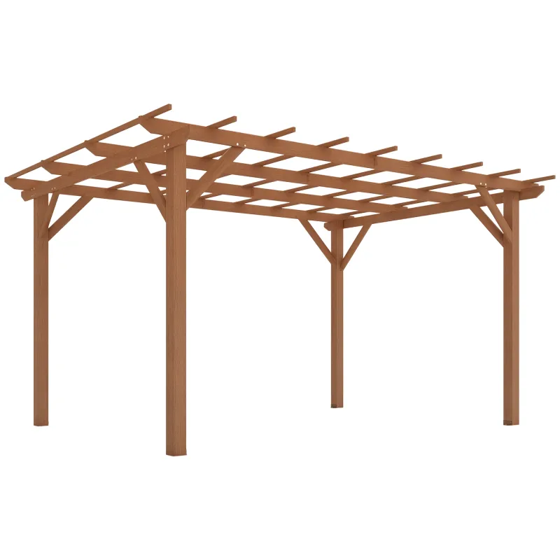 10' x 13' Wood Pergola, Outdoor Gazebo Grape Trellis with Stable Structure for Climbing Plant Support, Dark Brown