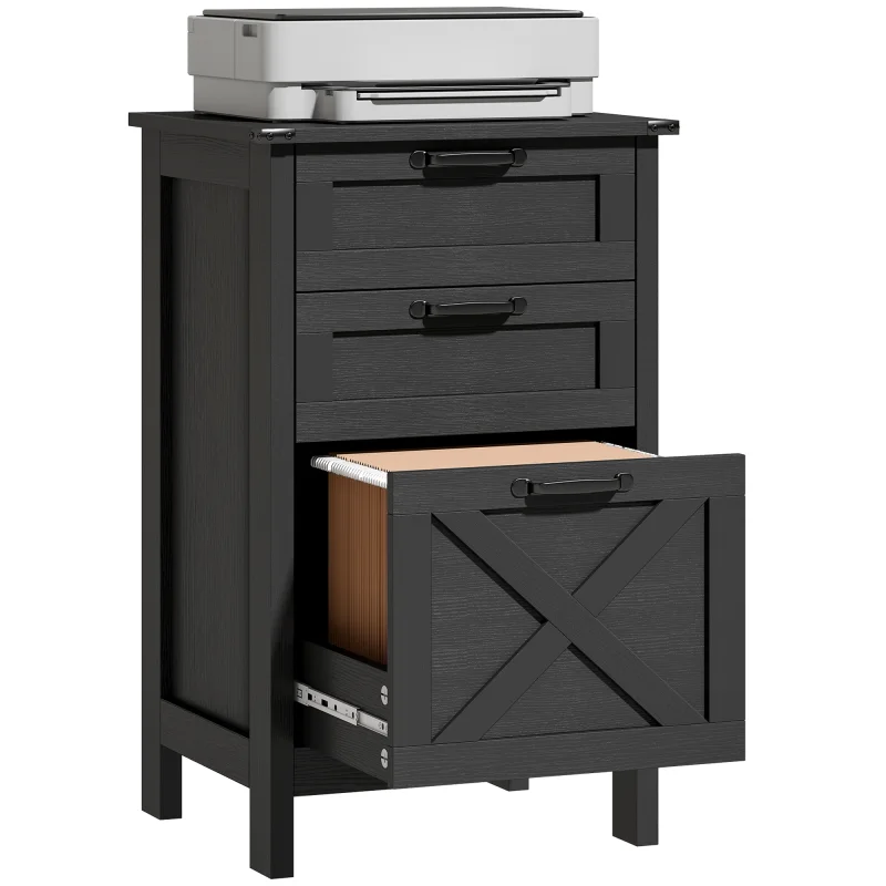 Vertical File Cabinet with 3 Drawers, Rustic Farmhouse Office Storage Cabinet for A4, Letter Size, Distressed Black