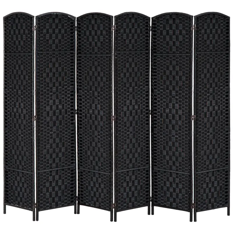 Room Divider 6 Panel, 6FT Tall Folding Privacy Screen, Freestanding Hand-Woven Partition for Room Separation with 360° Hinges, Paper Rope Diamond Weave, Black