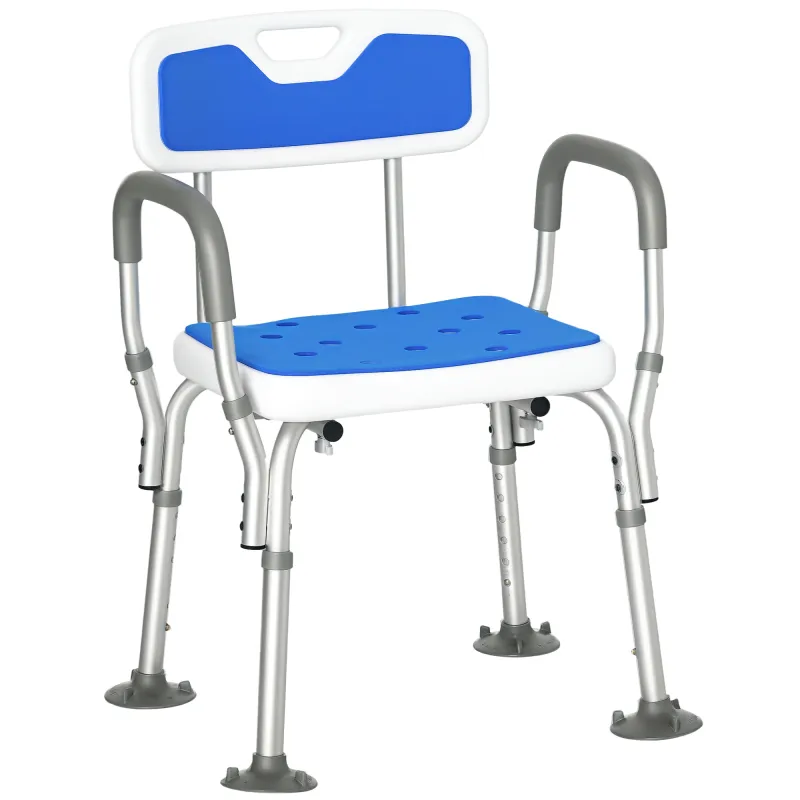 EVA Padded Shower Chair with Arms and Back, Bath Seat with Adjustable Height, Anti-slip Shower Bench