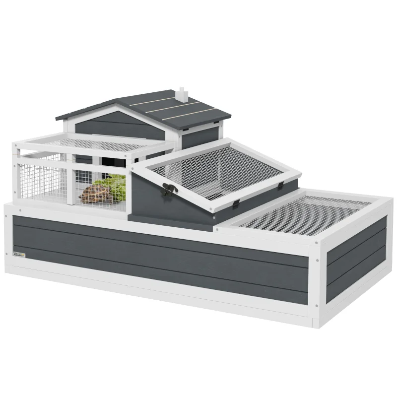 3-Room Tortoise Habitat House w/ Balcony & 2 Stories, 44" x 25.5" x 23", Gray
