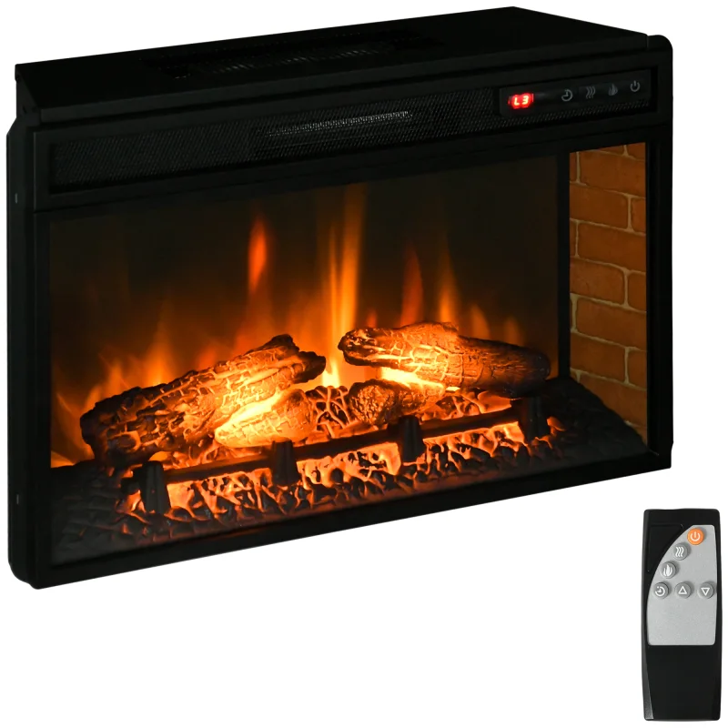 27" Electric Fireplace Insert, Retro Recessed Fireplace Heater with Realistic Log Flame, Remote Control, Black