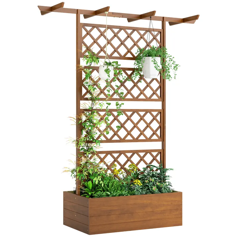 Wooden Trellis Planter Box, Raised Garden Bed to Grow Vegetables, Herbs and Flowers