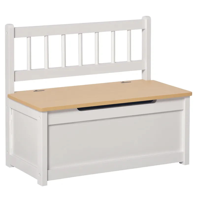 2-in-1 Kids Wooden Toy Organizer Chest Storage Box with Seat Bench Cabinet Chunk Cube with Safety Pneumatic Rod White