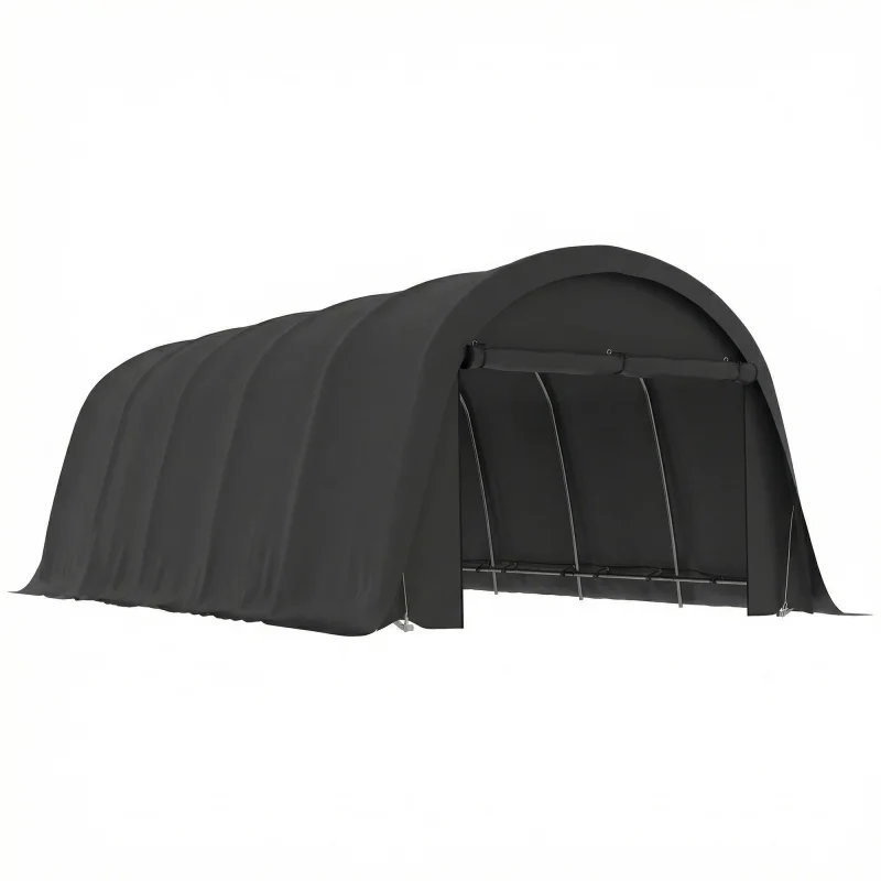 12' x 23.6' Heavy Duty Carport, UPF50+ Portable Garage Car Canopy Tent with Galvanized Frame, Large Door, Dark Gray