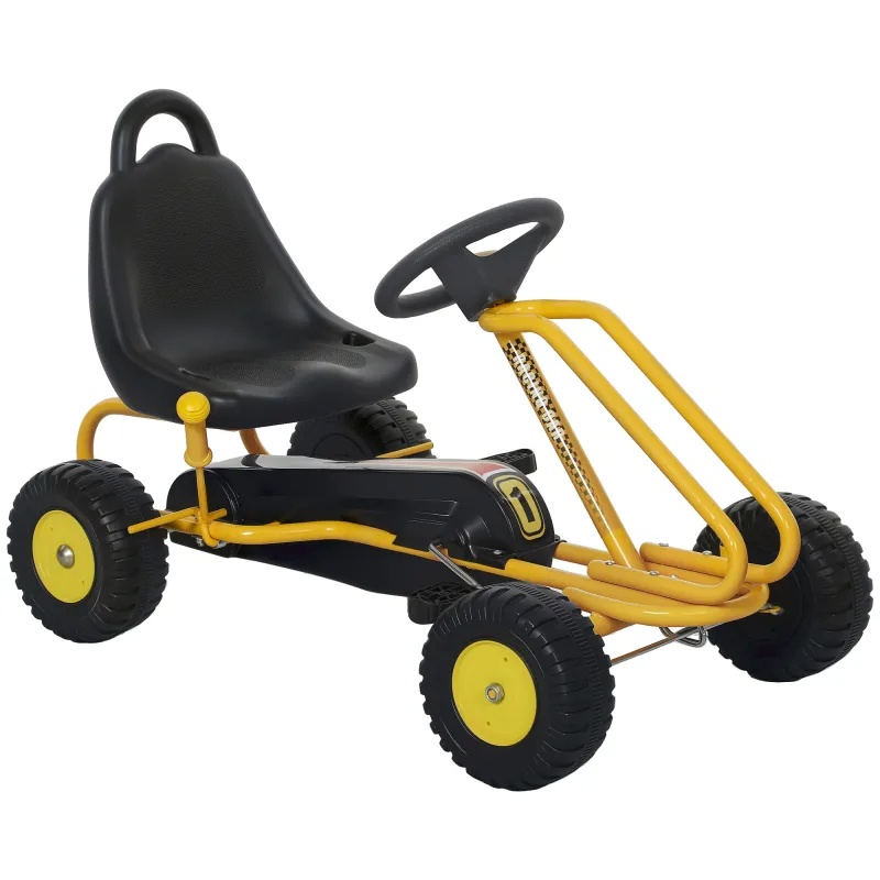 Go Kart for Kids, 4 Wheel Pedal Go Cart with Adjustable Seat, Safety Hand Brake for Boys Girls 3-6 Years, Yellow