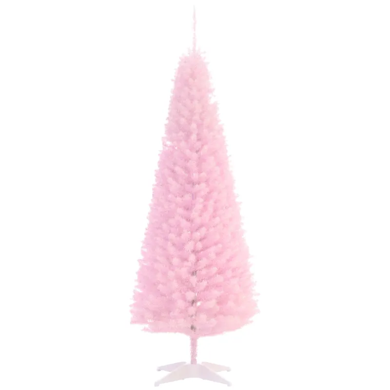 5' Artificial Pencil Christmas Tree, Slim Xmas Tree with 294 Realistic Branch Tips and Plastic Stand, Pink
