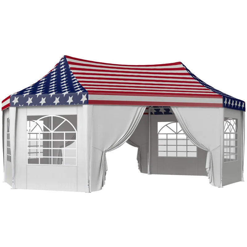22.3 x 16.4 ft Heavy Duty Party Tent, Outdoot Canopy Tent with 2 Doors and 6 Windows, American Flag
