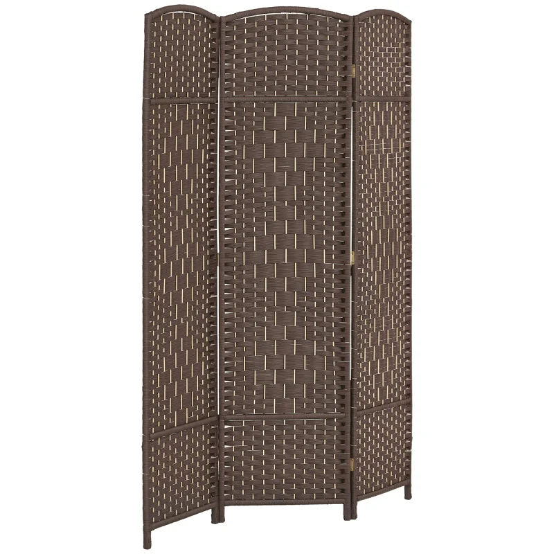 Folding Room Divider Screen 3 Panel 6' Tall Privacy Screen Freestanding Wood Partition for Home Office, Brown
