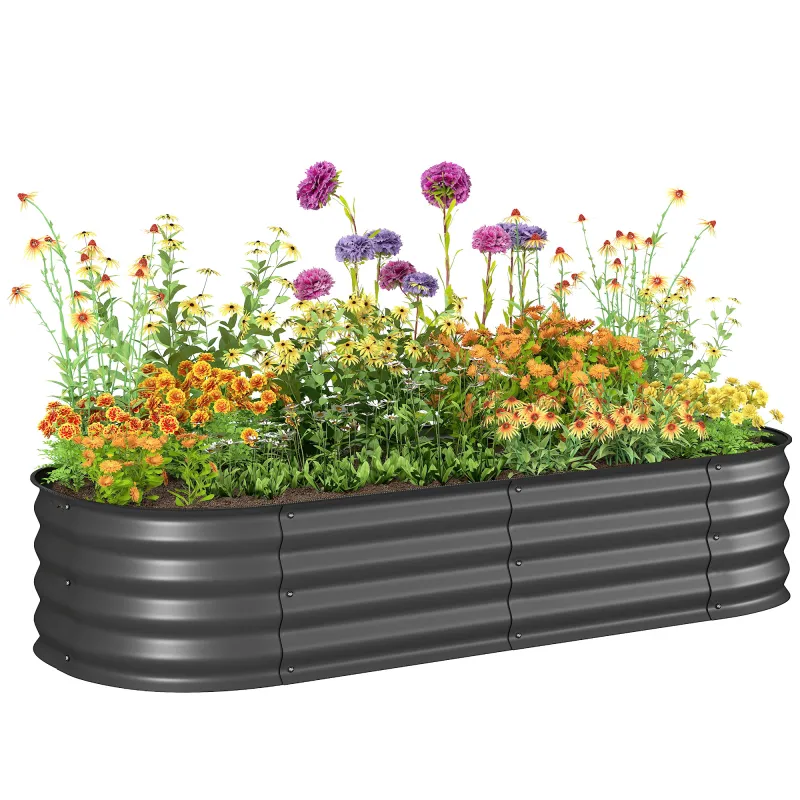 4.9' x 2' x 1' Galvanized Raised Garden Bed Kit, Metal Planter Box with Safety Edging, Dark Gray
