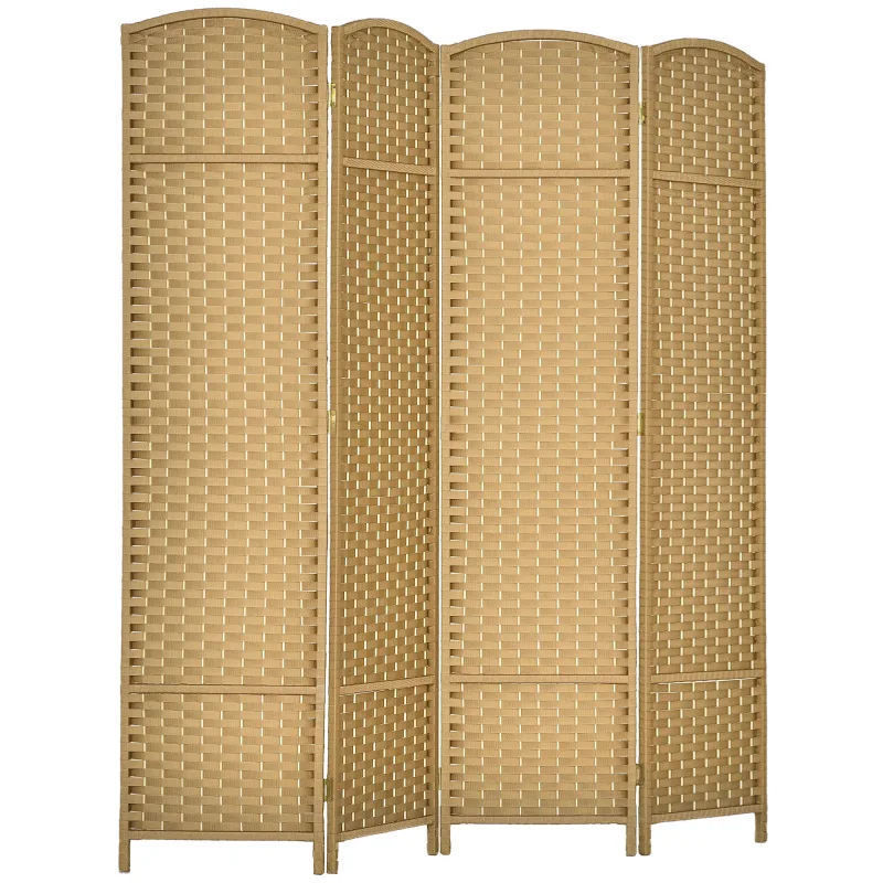Folding Room Divider Screen 4 Panel 5.6 ' Tall Privacy Screen Freestanding Room Partition for Home Office, Nature Wood