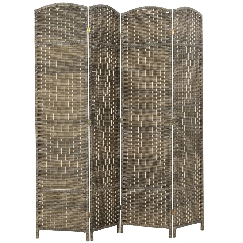 Folding Room Divider Screen 4 Panel 6' Tall Privacy Screen Freestanding Wood Partition for Home Office, Dark Rustic Oak