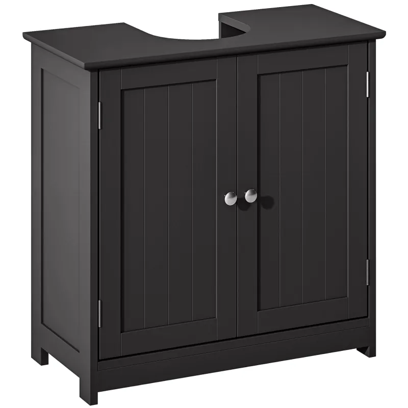 Pedestal Sink Storage Cabinet, Bathroom Sink Cabinet with U-Shape Cut-Out and Adjustable Shelf, Black