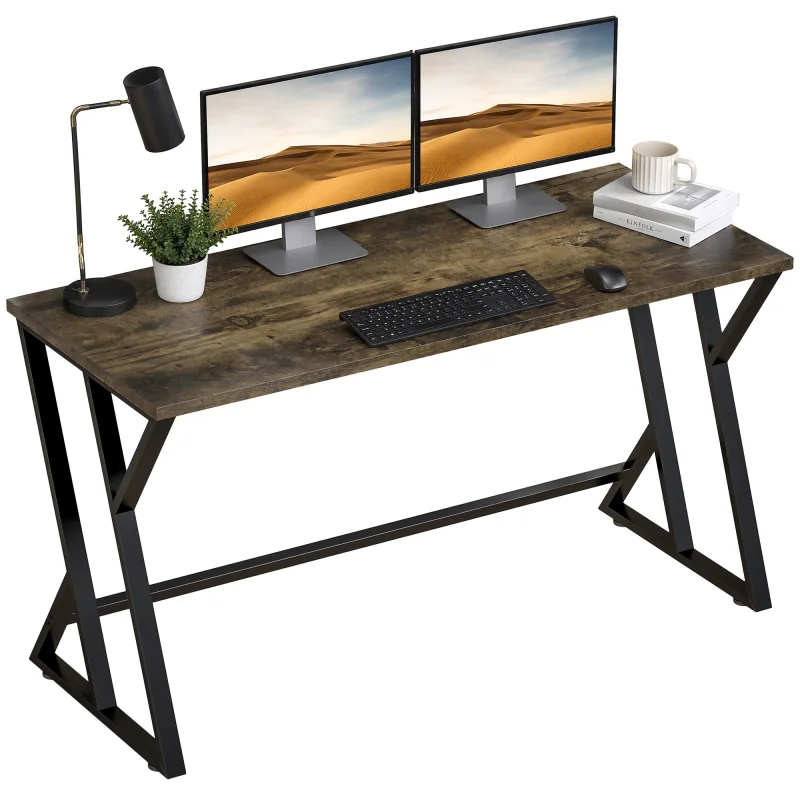 55 Inch Computer Desk, Industrial Writing Desk with Z-Shaped Metal Leg, Study Table for Home Office, Rustic Brown