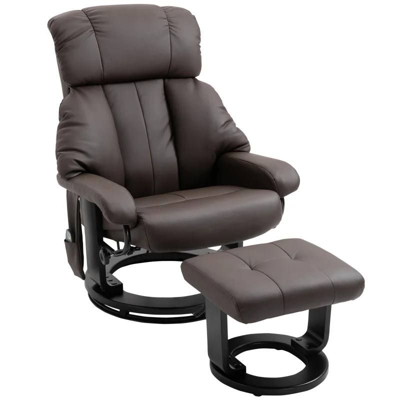 Massage Recliner Chair with Ottoman, 360° Swivel Recliner and Footstool, 10-Point Vibration, Brown