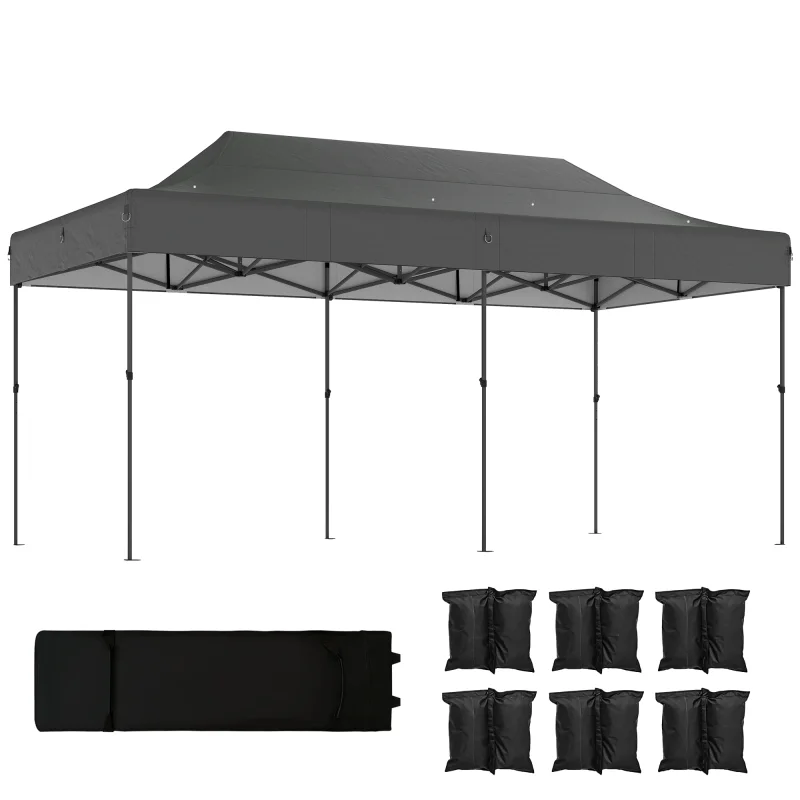 10 x 20 ft Pop Up Canopy Tent, Heavy Duty UPF50+ Outdoor Portable Instant Canopy Shelter with Wheeled Bag, Dark Gray