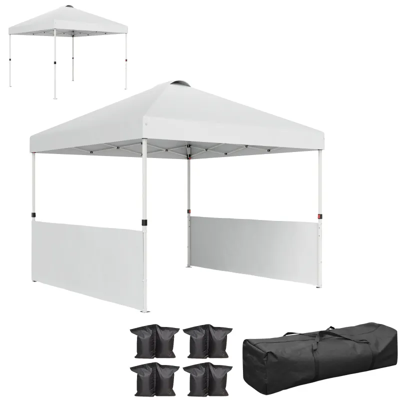 10' x 10' Pop Up Canopy Tent with 2 Half Sidewalls, UV50+ Instant Sun Shelter with Wheeled Carry Bag, White