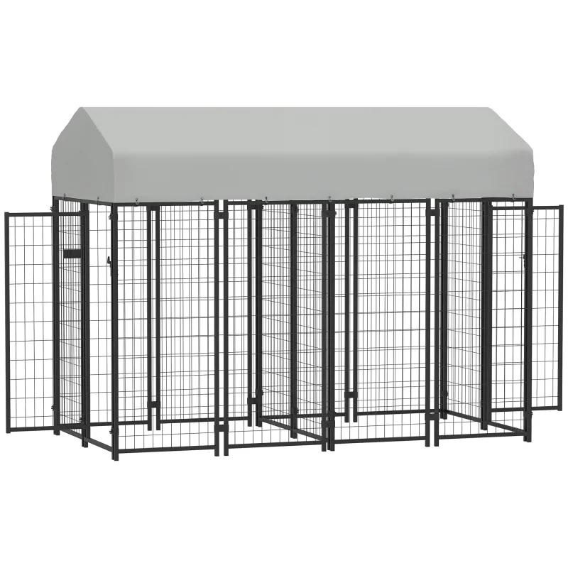 Outdoor Dog Kennel with Two-Room Design, Water-Resistant & Sun-Proof Cover, for S, M, L Dogs, 8' x 4' x 6'