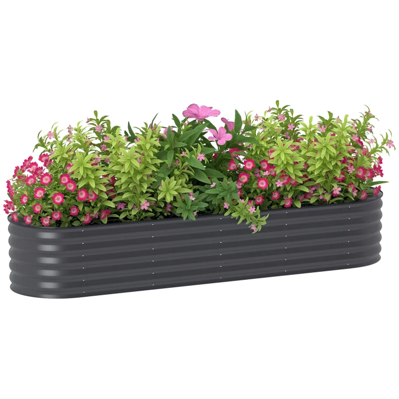 7.9' x 2' x 1.4' Galvanized Raised Garden Bed Kit, Metal Planter Box with Safety Edging, Dark Gray