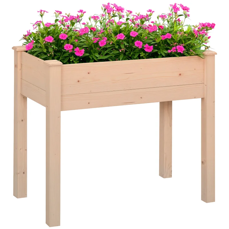 34'' Raised Garden Bed, Elevated Wooden Planter Box DIY Paint with Holes for Vegetables, Herb and Flowers Backyard Use