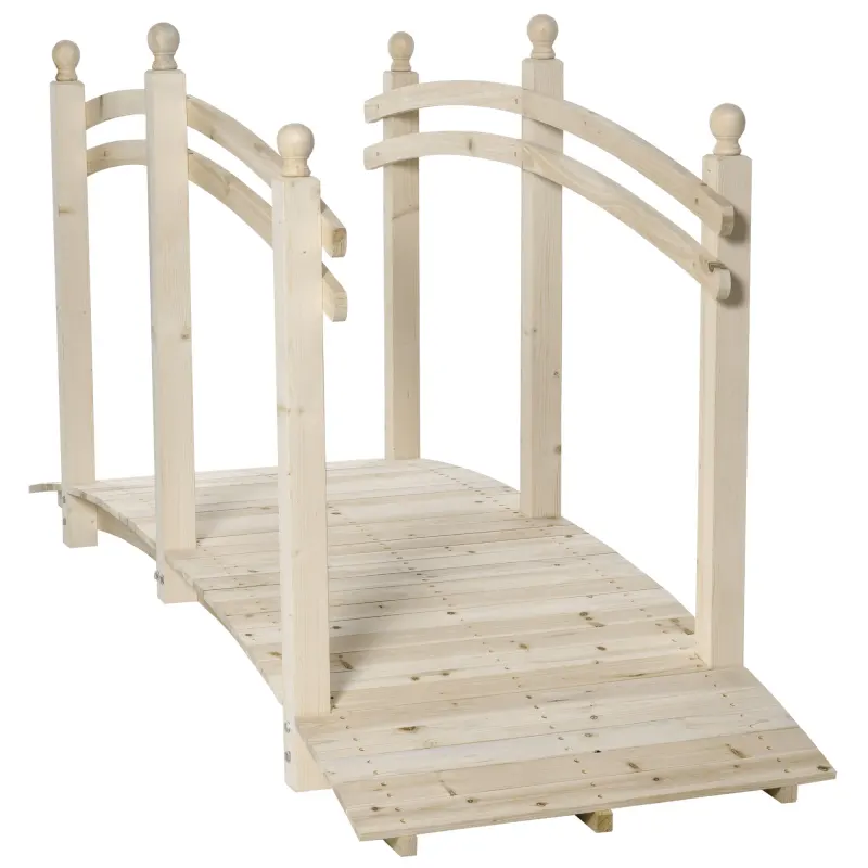 Wooden Arch Garden Bridge, Safety Rails for Backyard Ponds, Creeks, Streams, 7.5' , Natural