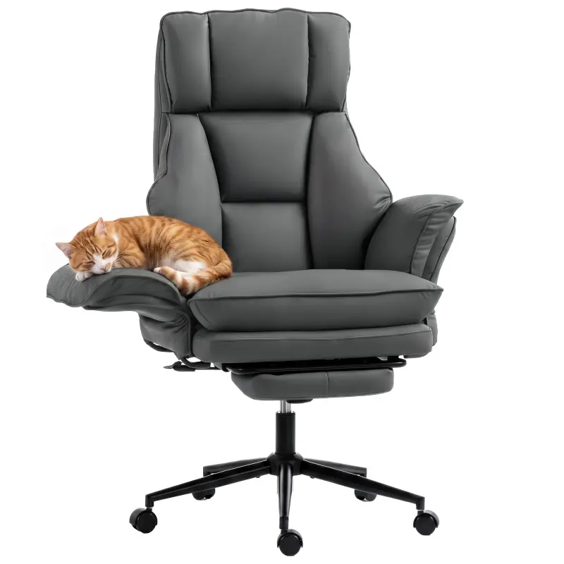 Cross Legged Office Chair w/ Footrest, 396 lbs Reclining Computer Desk Chair w/ High Back, Flip-up Armrests, Dark Gray