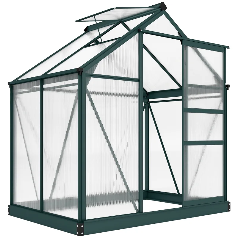 6' x 4' Greenhouse for Outdoors, Polycarbonate Greenhouse with Rain Gutter and Roof Vent, Aluminum Walk-in Green Houses for Outside for Patio Backyard Garden, Dark Green
