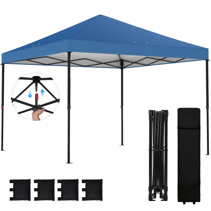 10 x 10 ft Pop Up Canopy Tent with One Push Setup, Outdoor Portable Instant Canopy Shelter w/ Roller Bag, Dark Blue