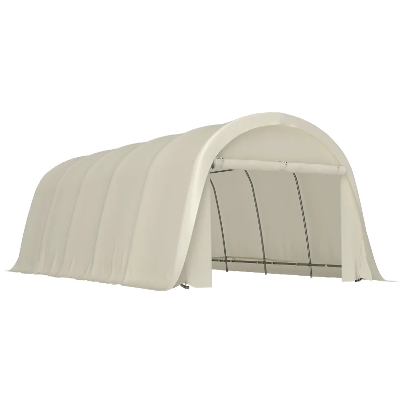 12' x 23.6' Heavy Duty Carport, UPF50+ Portable Garage Car Canopy Tent with Galvanized Frame, Large Door, Beige