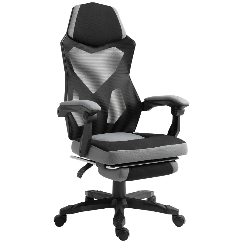 Home Office Chair Adjustable Height Recliner with Retractable Footrest, Mesh Back - Grey