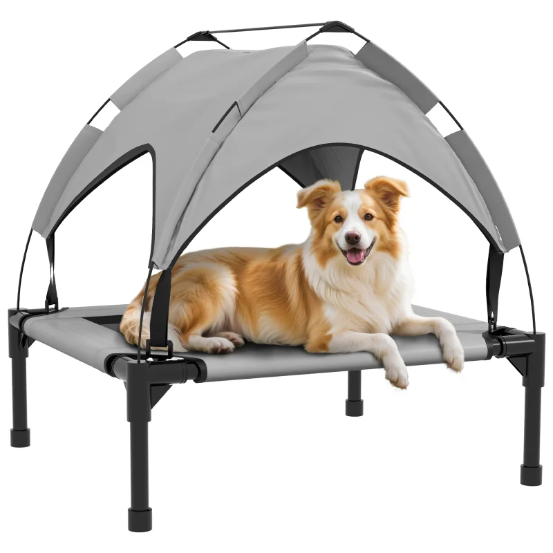 Elevated Dog Bed with Canopy, Raised Outdoor Pet Bed for Camping with Washable Breathable Mesh, 30" x 24" x 27"