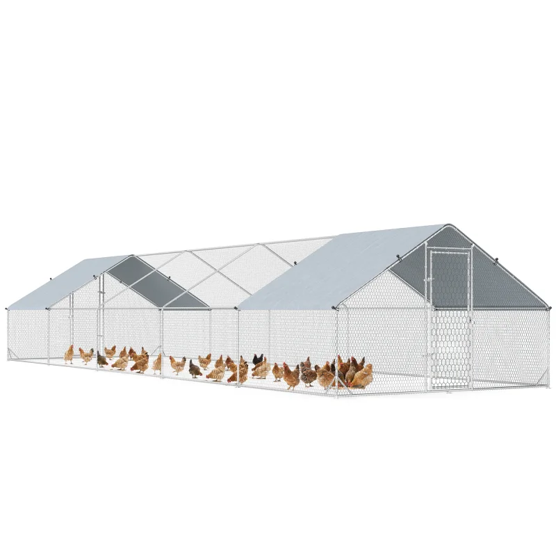Large Chicken Coop with Waterproof and Anti-UV Cover, Spire Shaped for Outdoor and Yard Farm Use, 33' x 10' x 6.4'