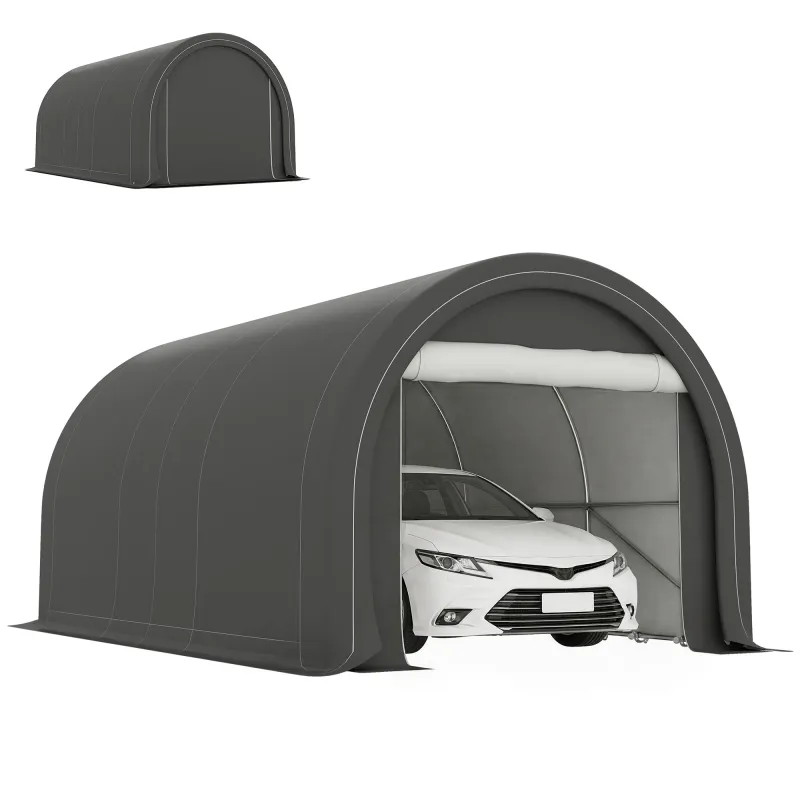 10' x 16' Carport, Heavy Duty Portable Garage Storage Tent with Large Zippered Door, Anti-UV PE Canopy Cover for Car, Truck, Boat, Motorcycle, Bike, Garden Tools, Outdoor Work, Gray