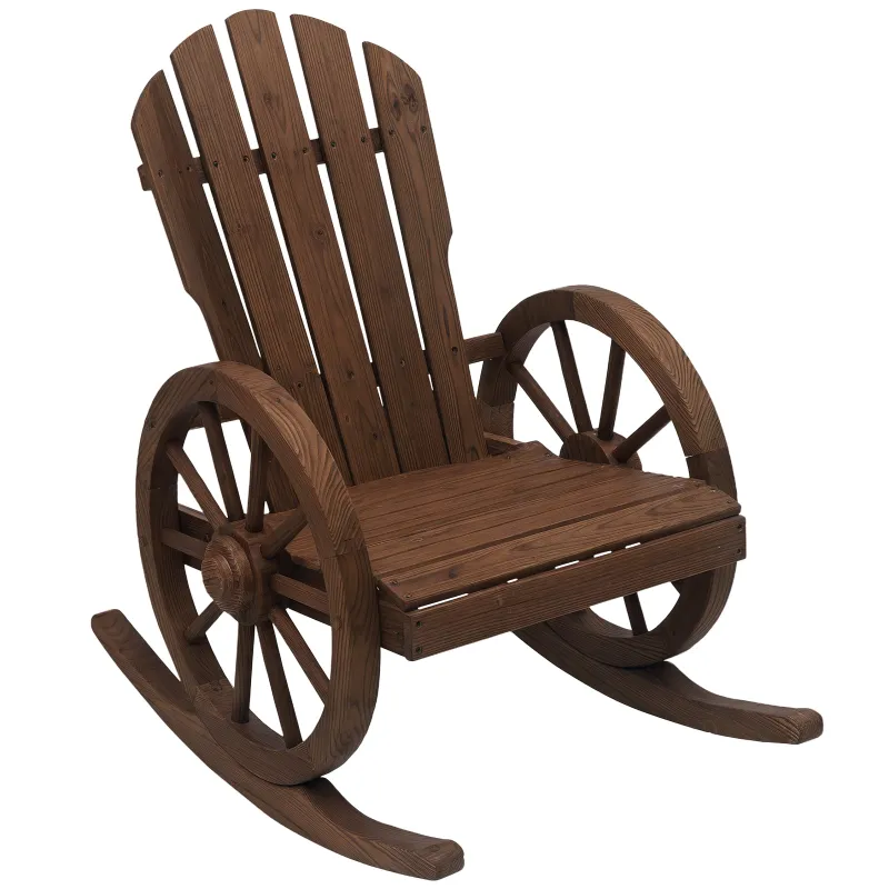 Wooden Rocking Chair, Adirondack Rocker Chair w/Slatted Design and Oversized Back